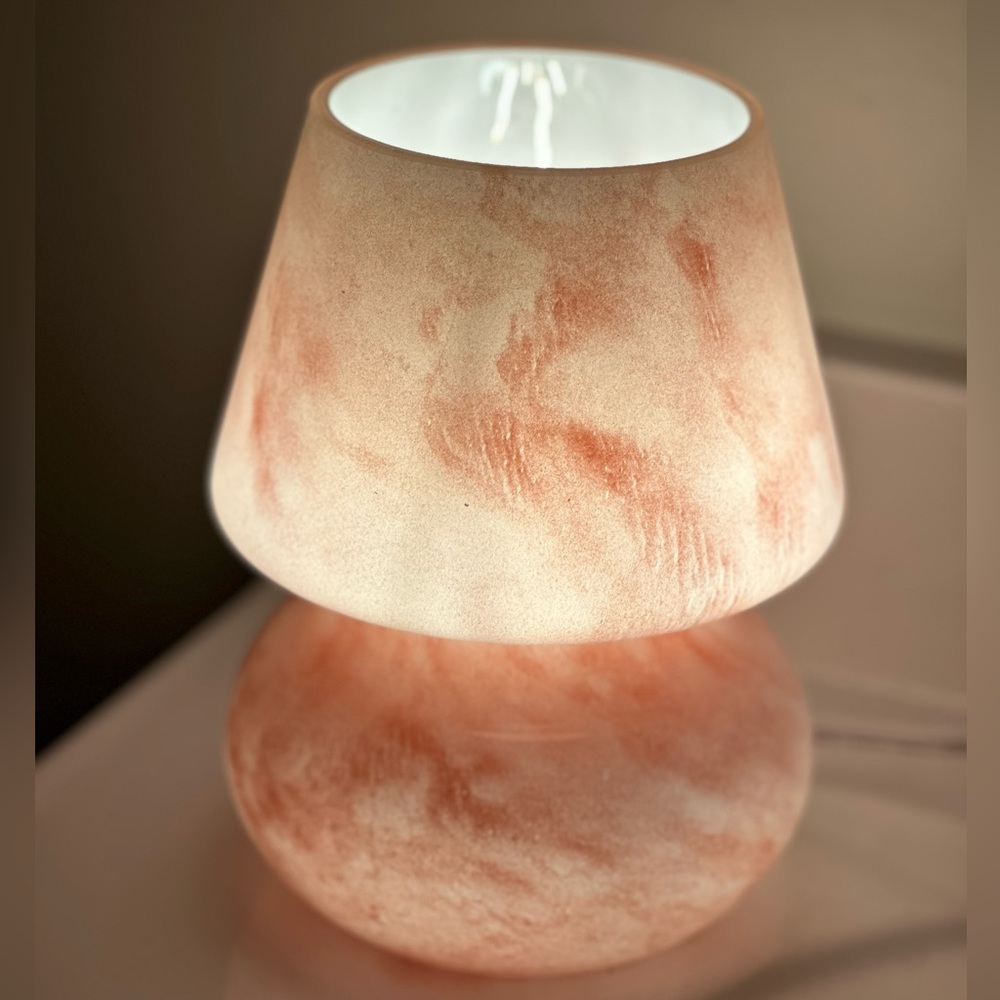 Glass Mushroom Lamp, Bedside Table Lamp, Retro Lamp, Vintage Lamp, Pink Marble